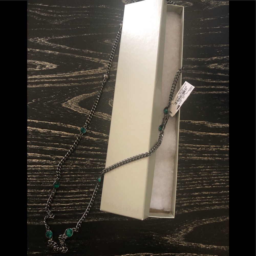 Gunmetal and Emerald Long necklace